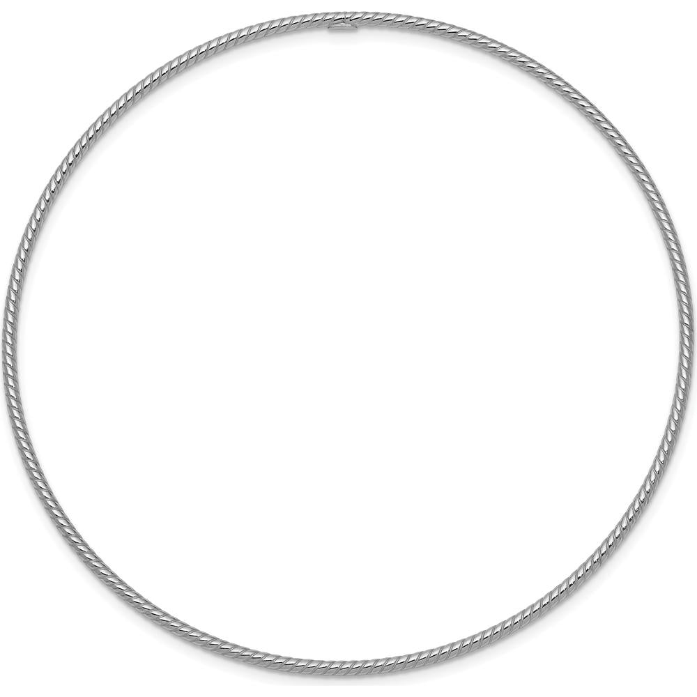14K White Gold Polished Textured Twist 1.50mm Slip-on Round Bangle Bracelet by Oro Pregiato