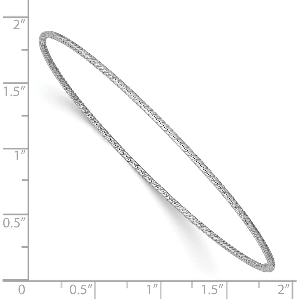 14K White Gold Polished Textured Twist 1.50mm Slip-on Round Bangle Bracelet by Oro Pregiato