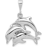14K White Gold Polished Three Dolphin Charm Pendant - Rhodium Plated by 0