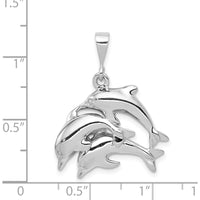 14K White Gold Polished Three Dolphin Charm Pendant - Rhodium Plated by 0