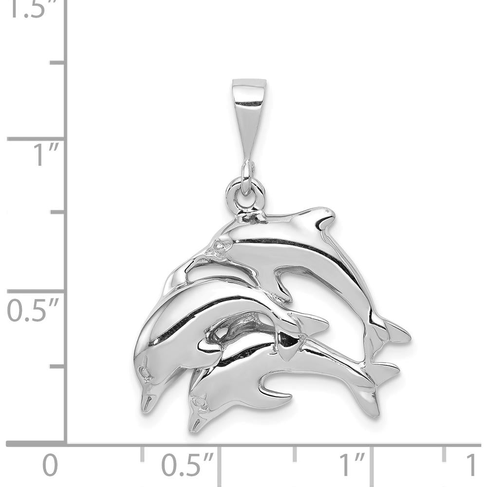 14K White Gold Polished Three Dolphin Charm Pendant - Rhodium Plated by 0