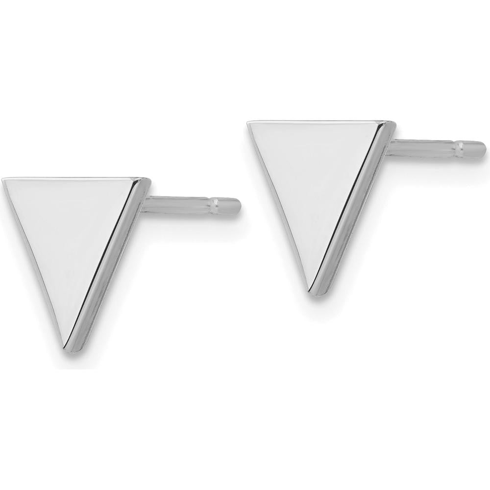 14K White Gold Polished Triangle Post Earrings with Rhodium Plating - 8mm Width and Length by Oro Pregiato