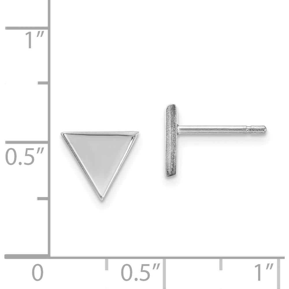 14K White Gold Polished Triangle Post Earrings with Rhodium Plating - 8mm Width and Length by Oro Pregiato