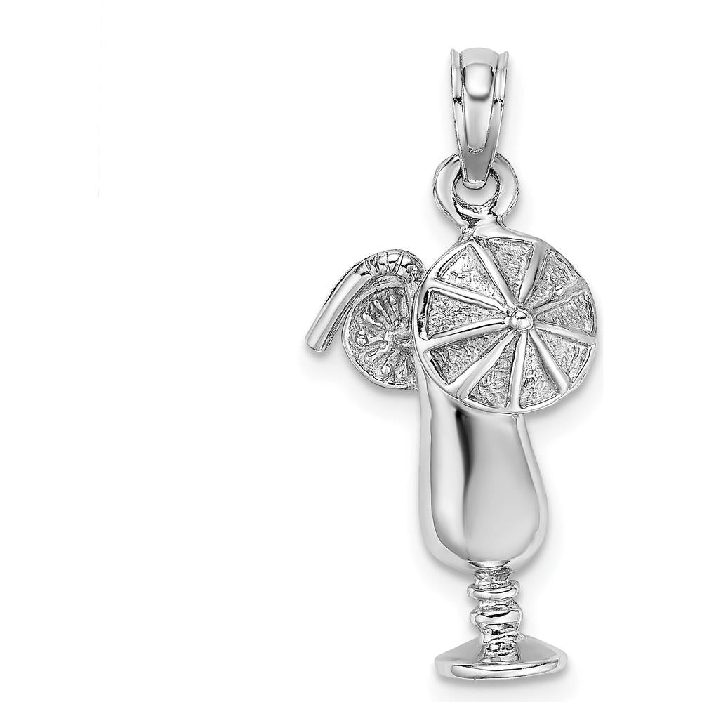 14K White Gold Polished Tropical Drink Charm with Rhodium Plating - 17.8mm Length by Oro Pregiato