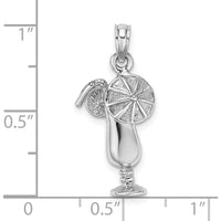 14K White Gold Polished Tropical Drink Charm with Rhodium Plating - 17.8mm Length by Oro Pregiato