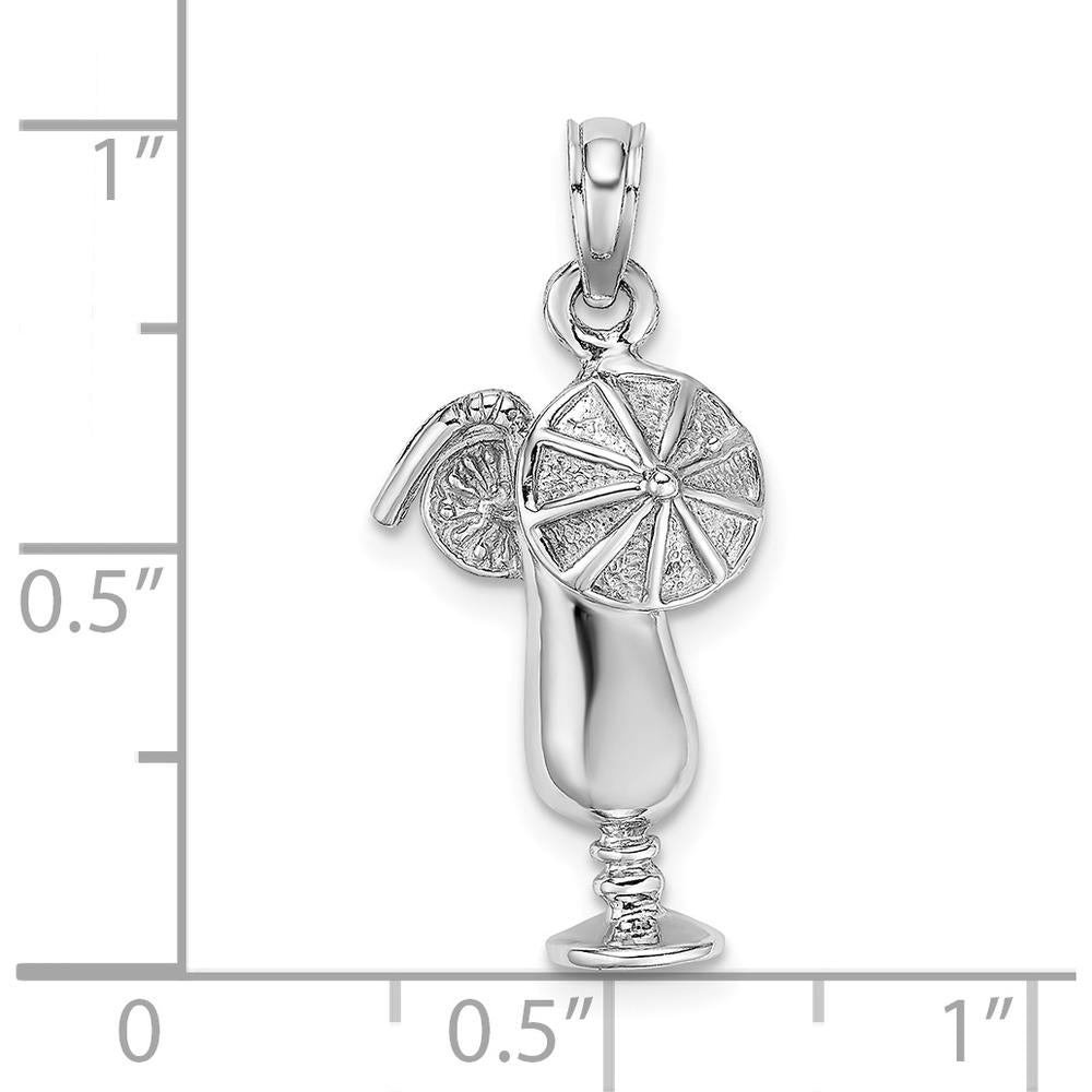 14K White Gold Polished Tropical Drink Charm with Rhodium Plating - 17.8mm Length by Oro Pregiato