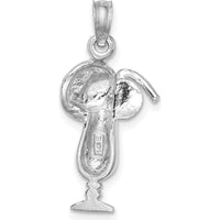 14K White Gold Polished Tropical Drink Charm with Rhodium Plating - 17.8mm Length by Oro Pregiato