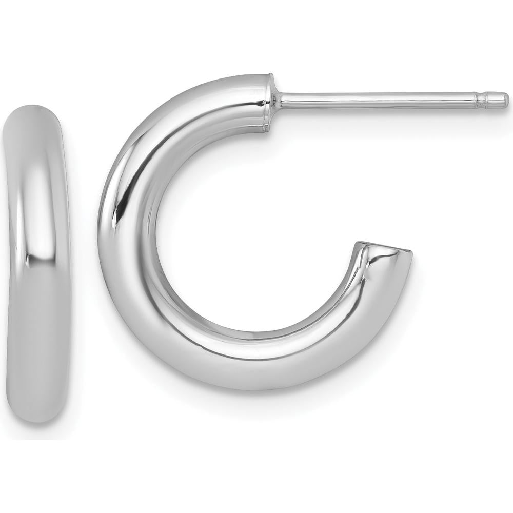 14K White Gold Polished Tube C-Hoop Earrings - 16mm Length, 3mm Thickness by 0