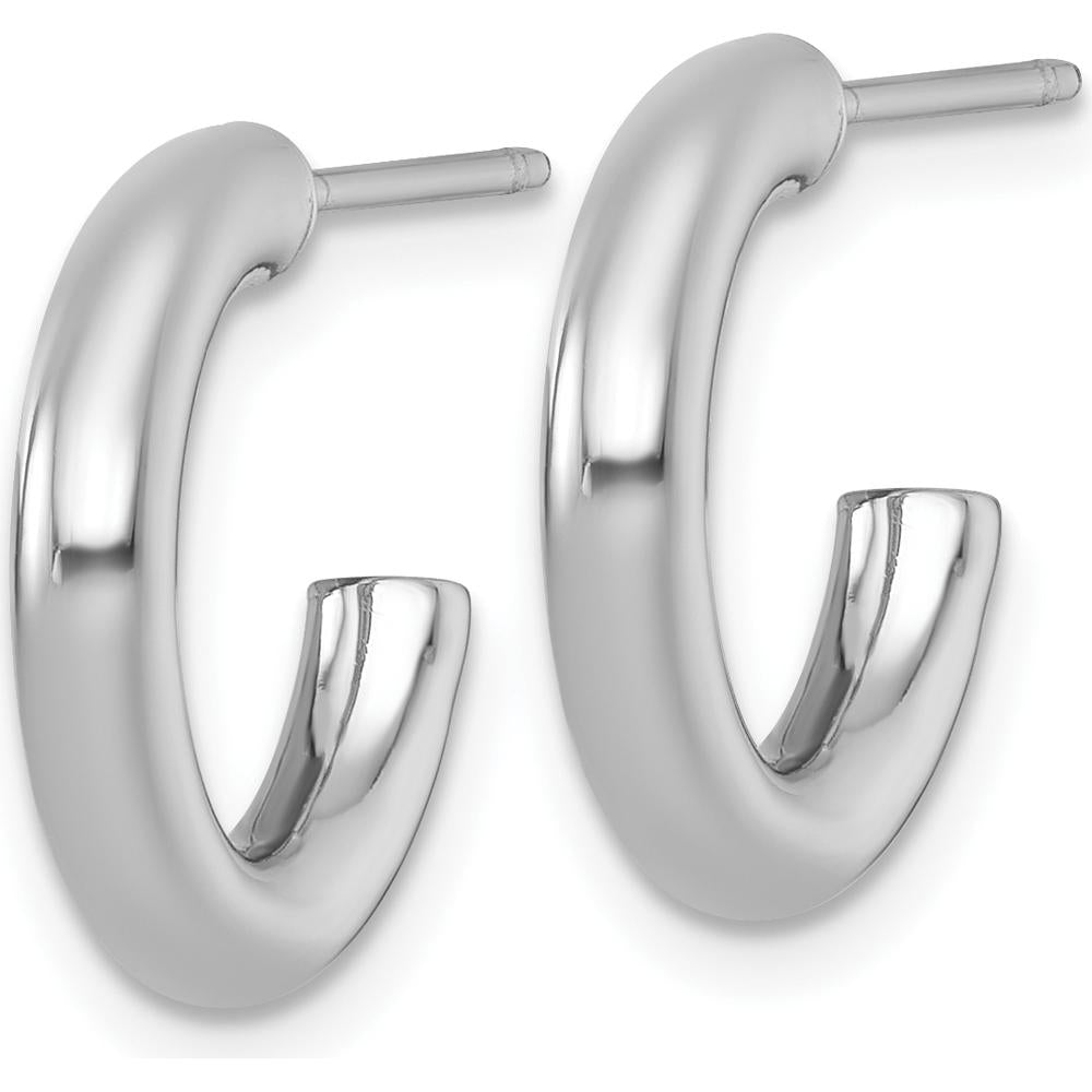 14K White Gold Polished Tube C-Hoop Earrings - 16mm Length, 3mm Thickness by 0