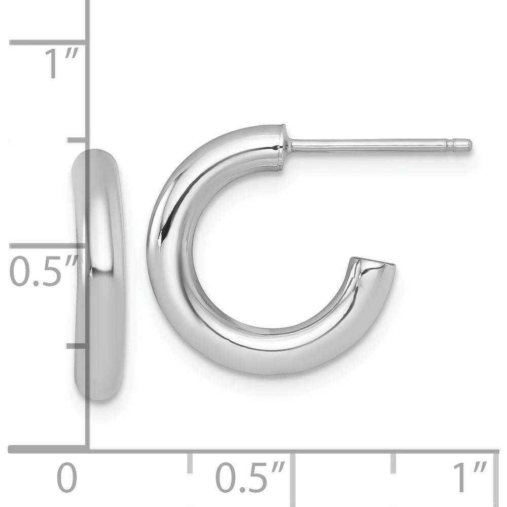 14K White Gold Polished Tube C-Hoop Earrings - 16mm Length, 3mm Thickness by 0