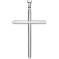 14K White Gold Polished Tube Cross Pendant - 52.68mm Length with Rhodium Plating by Oro Pregiato
