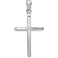 14K White Gold Polished Tube Cross Pendant with Rhodium Plating - 37mm Length by Oro Pregiato
