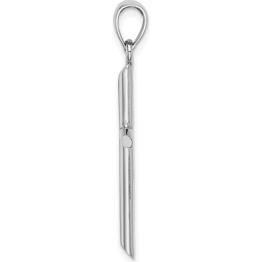14K White Gold Polished Tube Cross Pendant with Rhodium Plating - 37mm Length by Oro Pregiato