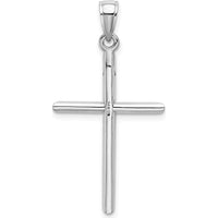 14K White Gold Polished Tube Cross Pendant with Rhodium Plating - 37mm Length by Oro Pregiato