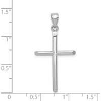 14K White Gold Polished Tube Cross Pendant with Rhodium Plating - 37mm Length by Oro Pregiato