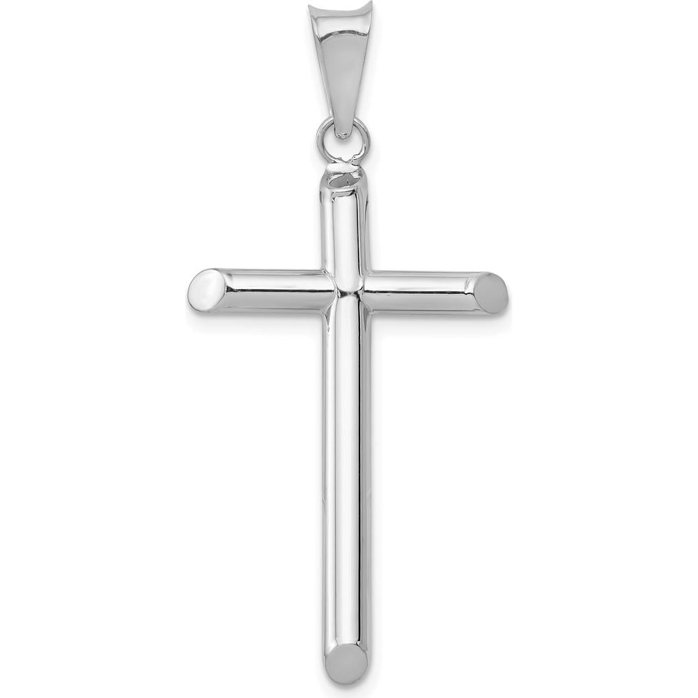14K White Gold Polished Tube Cross Pendant with Rhodium Plating - 41.66mm Length by Oro Pregiato