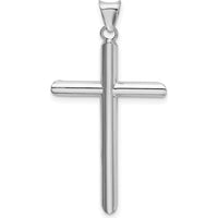 14K White Gold Polished Tube Cross Pendant with Rhodium Plating - 41.66mm Length by Oro Pregiato