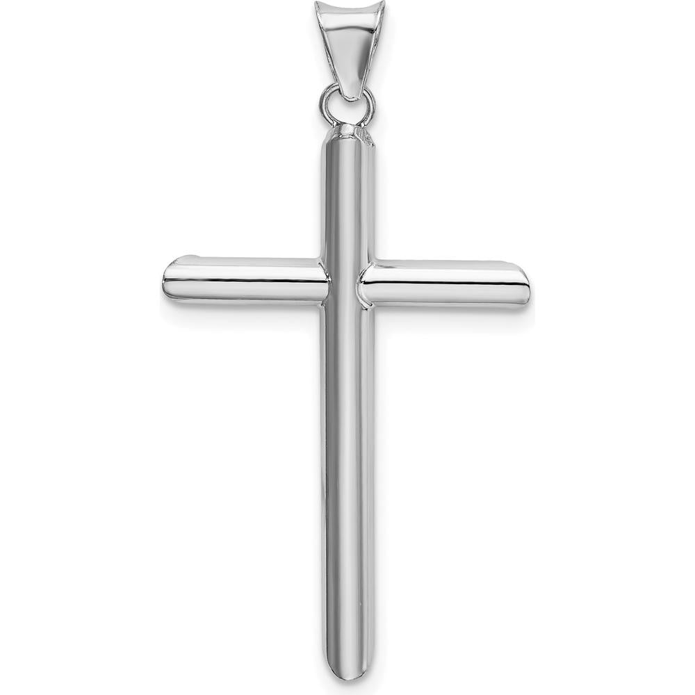 14K White Gold Polished Tube Cross Pendant with Rhodium Plating - 41.66mm Length by Oro Pregiato