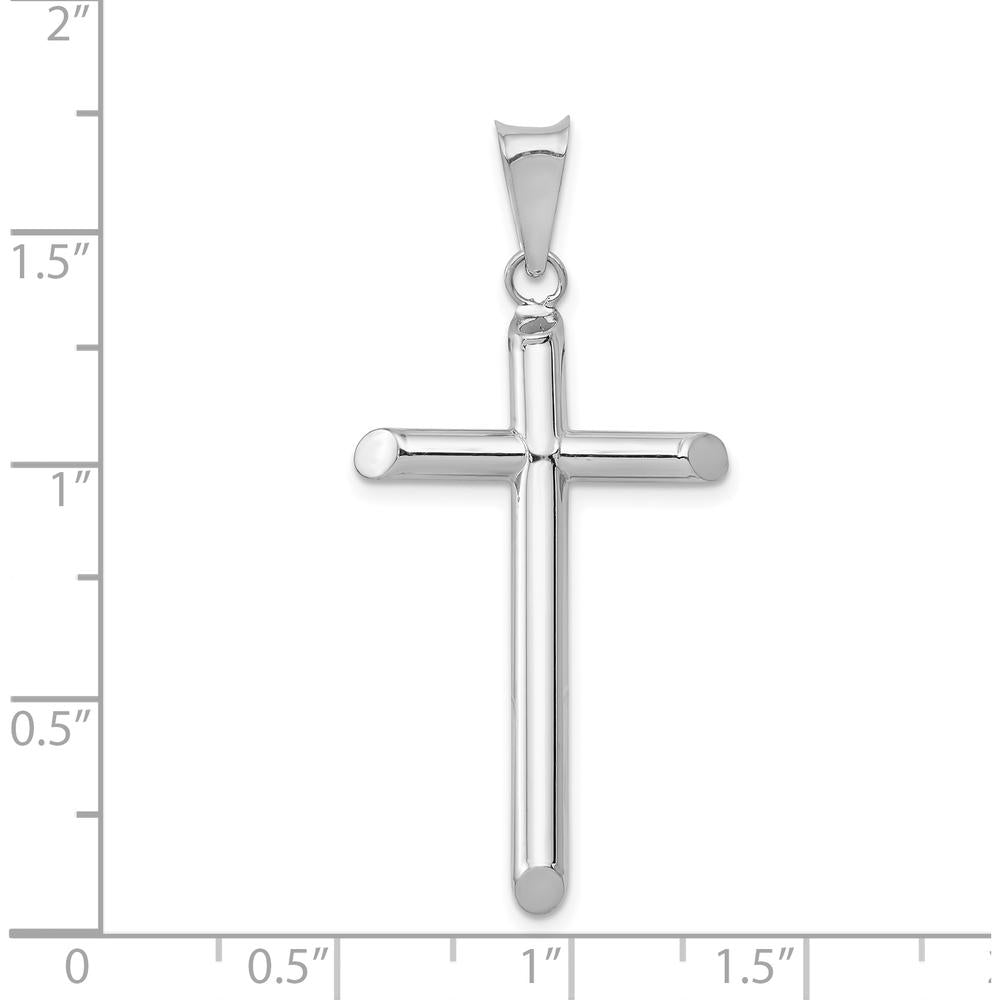 14K White Gold Polished Tube Cross Pendant with Rhodium Plating - 41.66mm Length by Oro Pregiato