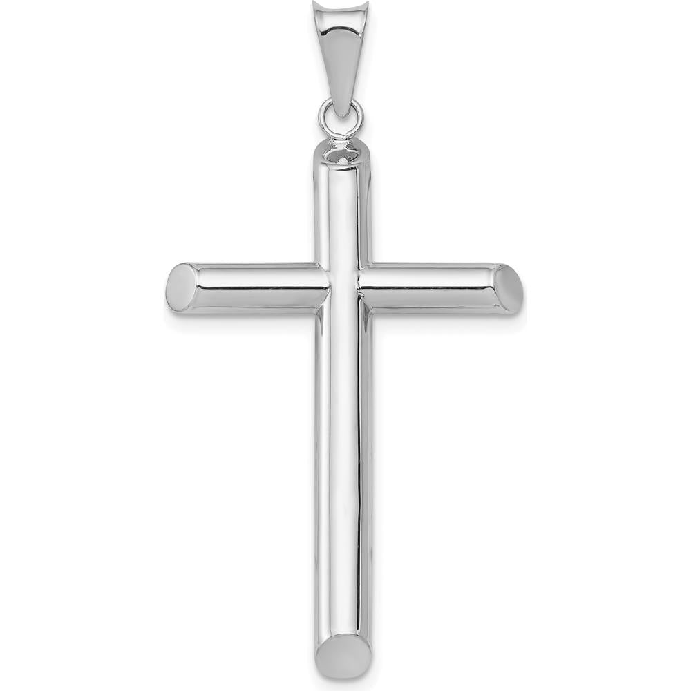 14K White Gold Polished Tube Cross Pendant with Rhodium Plating - 45.72mm Length, 27.5mm Width by Oro Pregiato