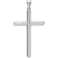 14K White Gold Polished Tube Cross Pendant with Rhodium Plating - 45.72mm Length, 27.5mm Width by Oro Pregiato