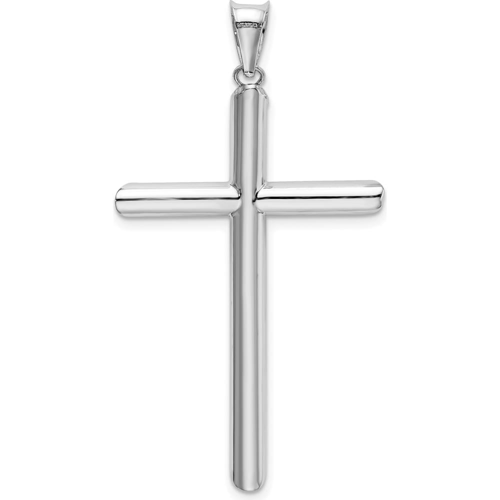 14K White Gold Polished Tube Cross Pendant with Rhodium Plating - 45.72mm Length, 27.5mm Width by Oro Pregiato