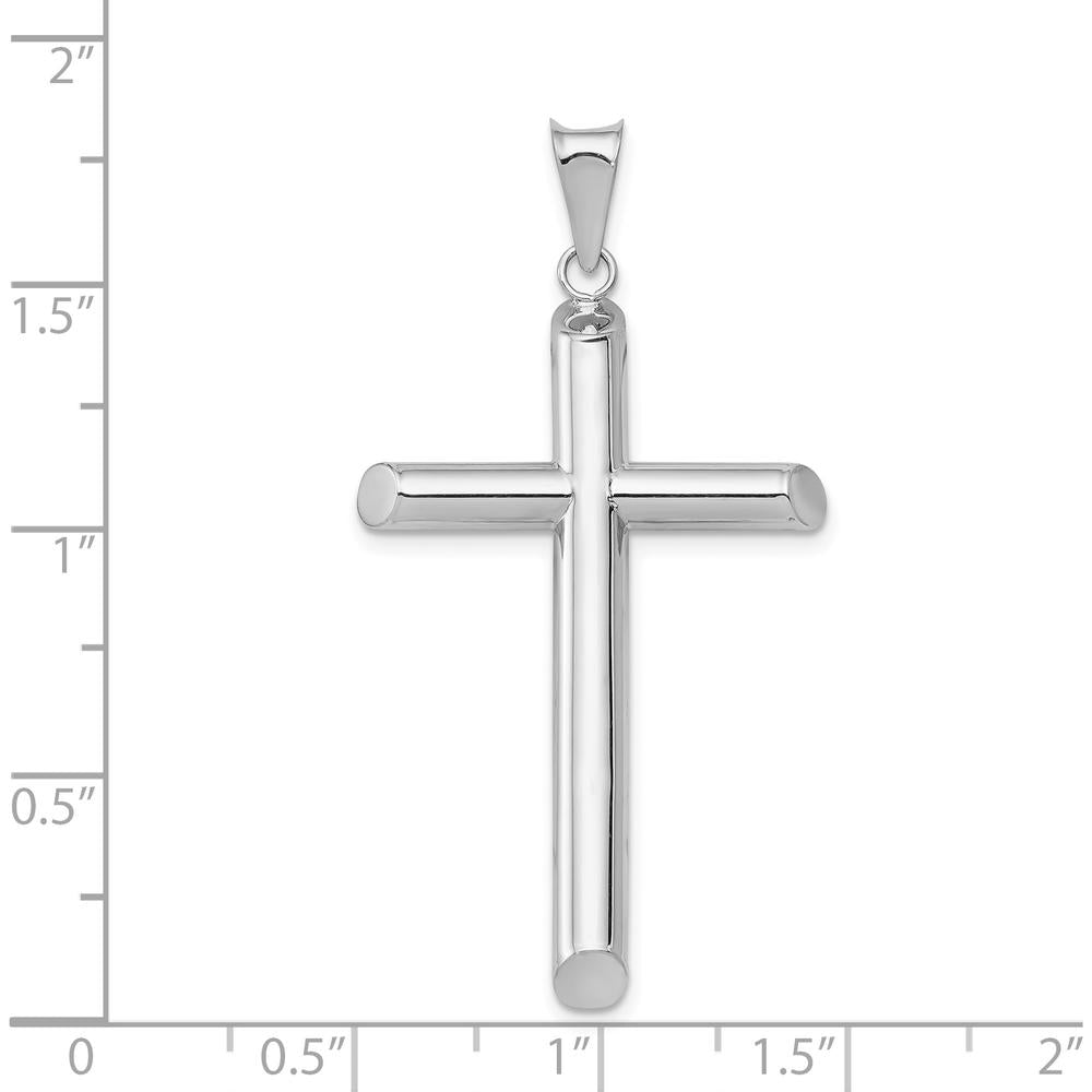 14K White Gold Polished Tube Cross Pendant with Rhodium Plating - 45.72mm Length, 27.5mm Width by Oro Pregiato