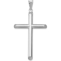14K White Gold Polished Tube Cross Pendant with Rhodium Plating - 46.83mm Length by Oro Pregiato