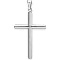 14K White Gold Polished Tube Cross Pendant with Rhodium Plating - 46.83mm Length by Oro Pregiato
