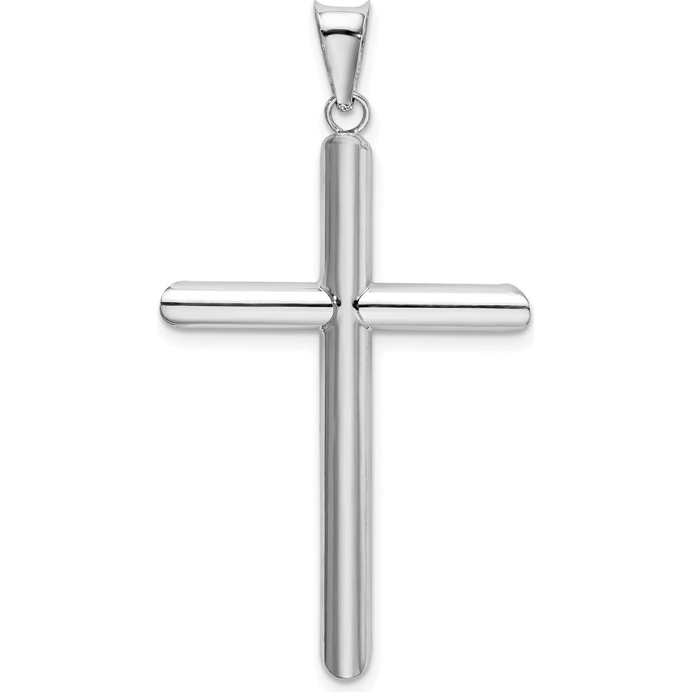 14K White Gold Polished Tube Cross Pendant with Rhodium Plating - 46.83mm Length by Oro Pregiato