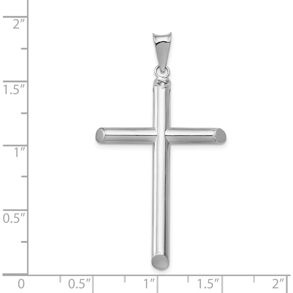 14K White Gold Polished Tube Cross Pendant with Rhodium Plating - 46.83mm Length by Oro Pregiato