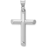 14K White Gold Polished Tube Cross Pendant with Rhodium Plating by Oro Pregiato