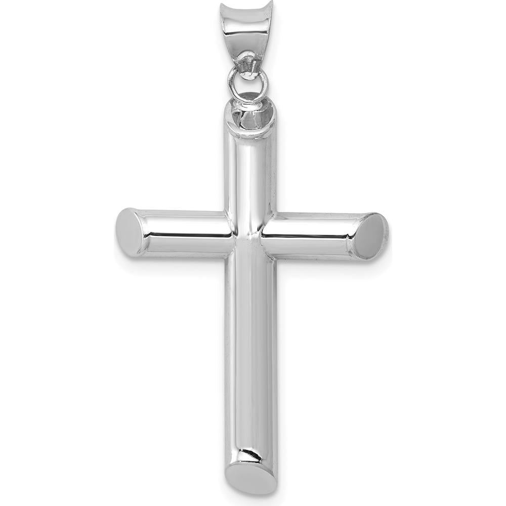 14K White Gold Polished Tube Cross Pendant with Rhodium Plating by Oro Pregiato