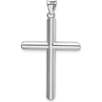 14K White Gold Polished Tube Cross Pendant with Rhodium Plating by Oro Pregiato