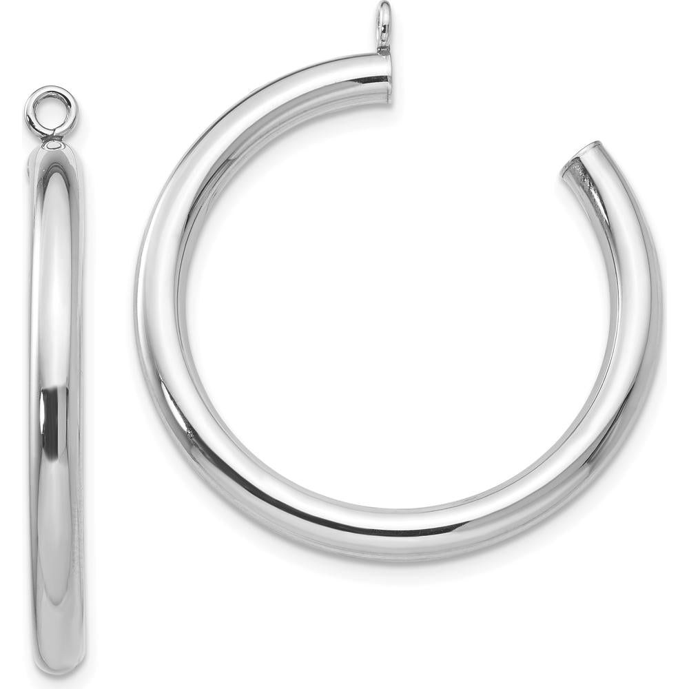 14K White Gold Polished Tube Hoop Earring Jackets - 30mm by Oro Pregiato