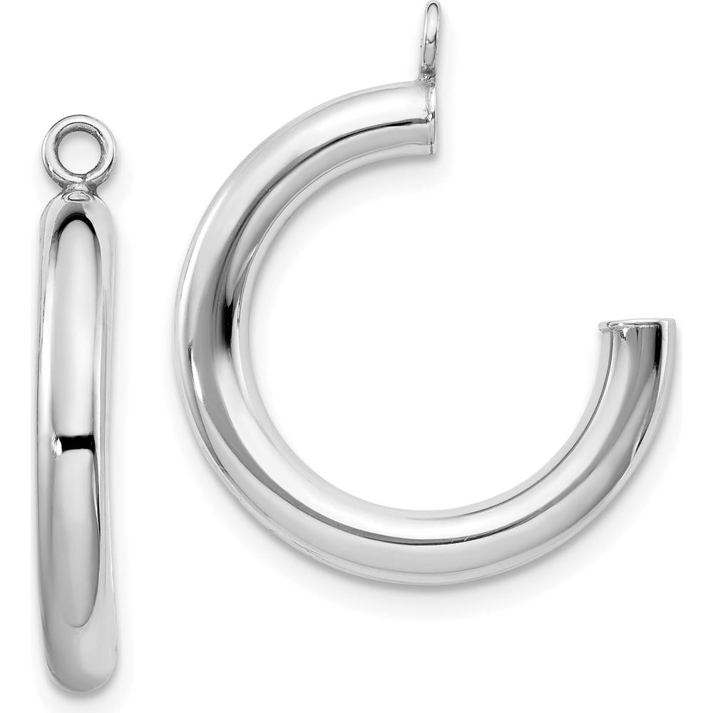 14K White Gold Polished Tube Hoop Earring Jackets with Rhodium Plating - 29mm Length by Oro Pregiato