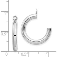 14K White Gold Polished Tube Hoop Earring Jackets with Rhodium Plating - 29mm Length by Oro Pregiato
