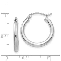 14K White Gold Polished Tube Hoop Earrings - 20mm Length, 2.5mm Thickness by 0