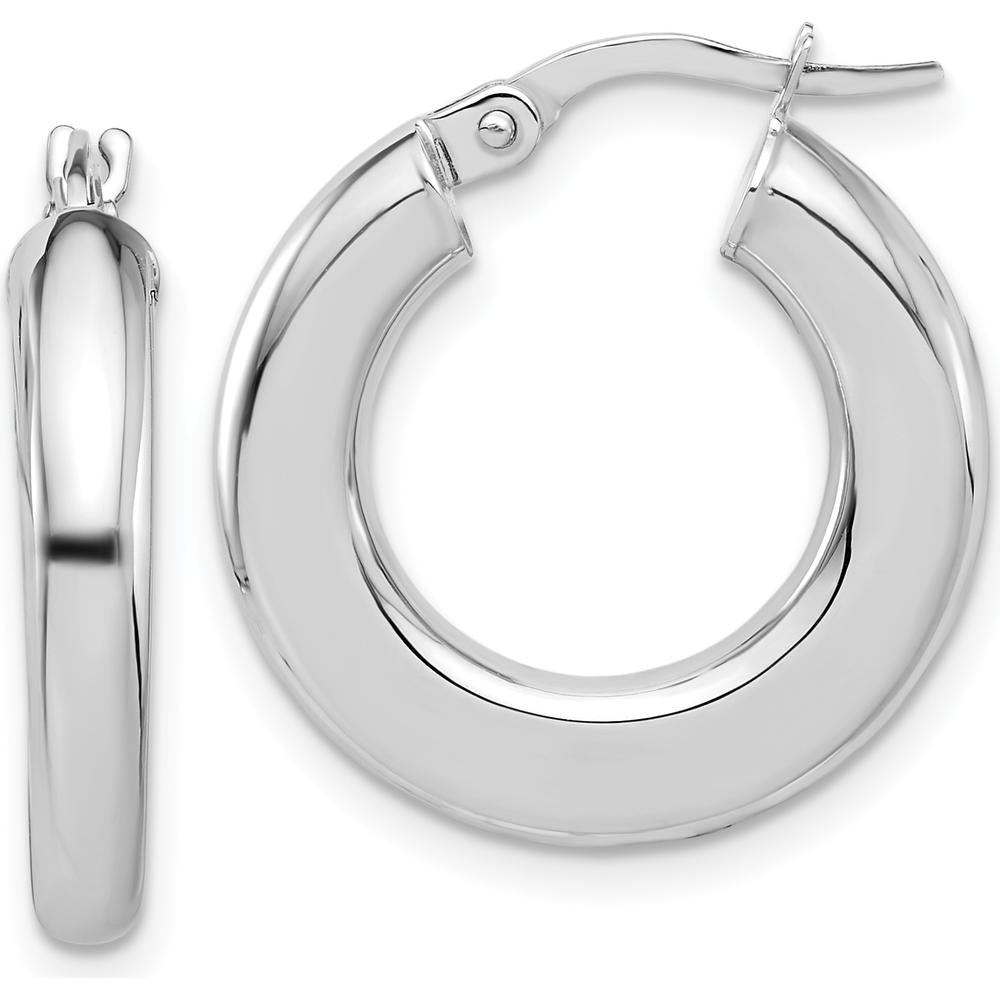 14K White Gold Polished Tube Hoop Earrings - 23mm Length, Rhodium Plated by 0