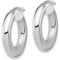 14K White Gold Polished Tube Hoop Earrings - 23mm Length, Rhodium Plated by 0