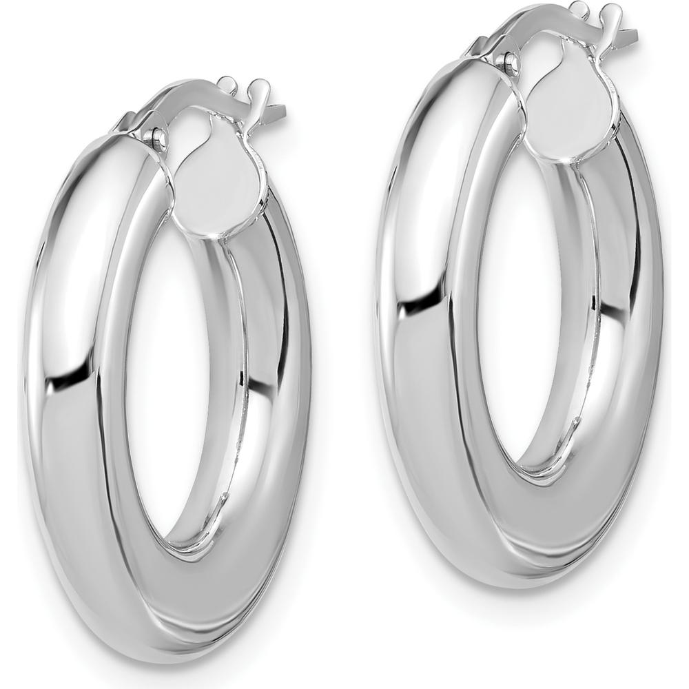 14K White Gold Polished Tube Hoop Earrings - 23mm Length, Rhodium Plated by 0