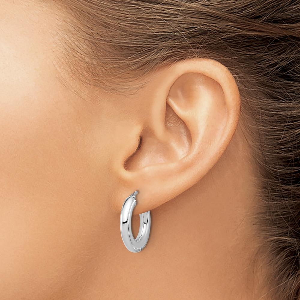 14K White Gold Polished Tube Hoop Earrings - 23mm Length, Rhodium Plated by 0