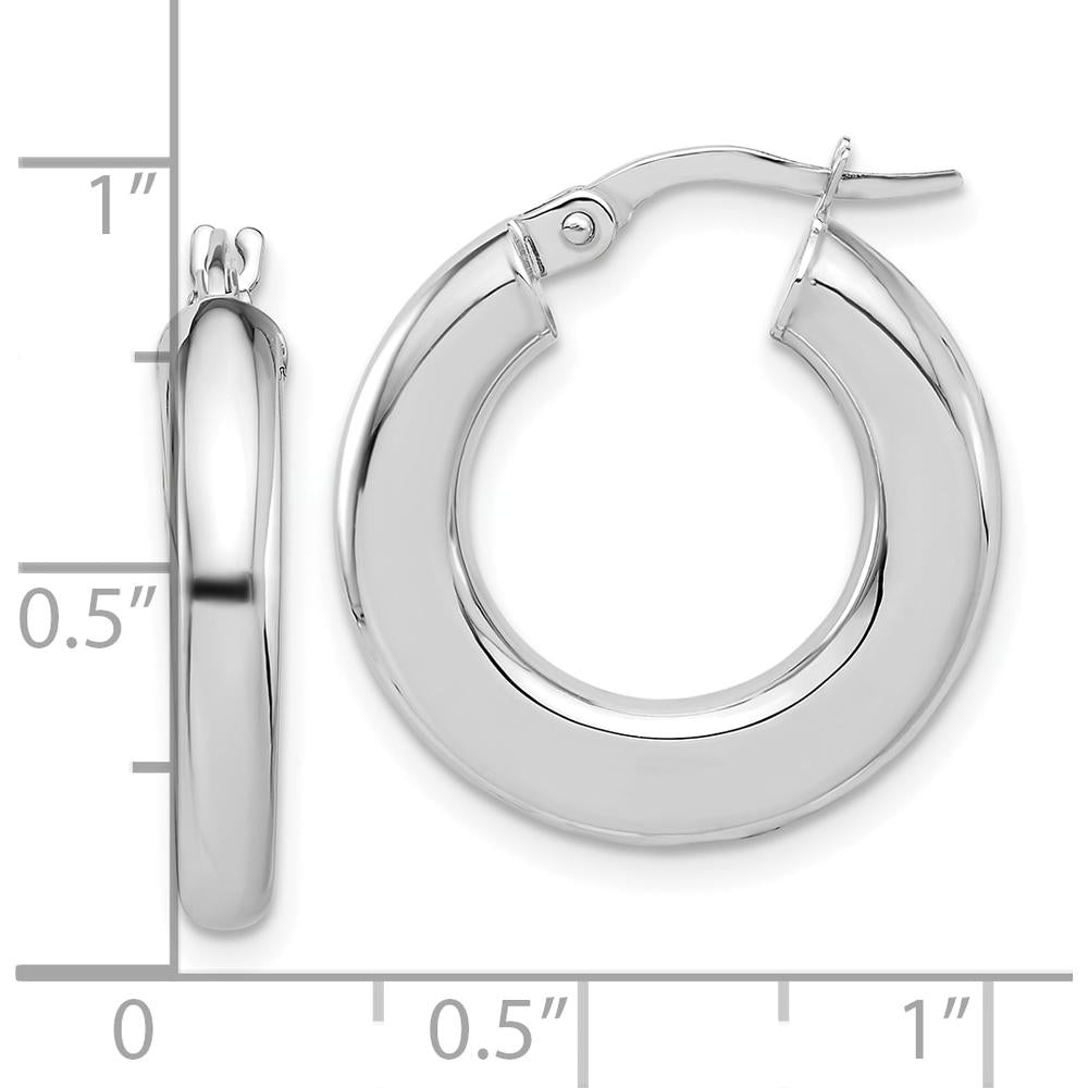 14K White Gold Polished Tube Hoop Earrings - 23mm Length, Rhodium Plated by 0