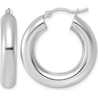 14K White Gold Polished Tube Hoop Earrings - 25mm Diameter by 0