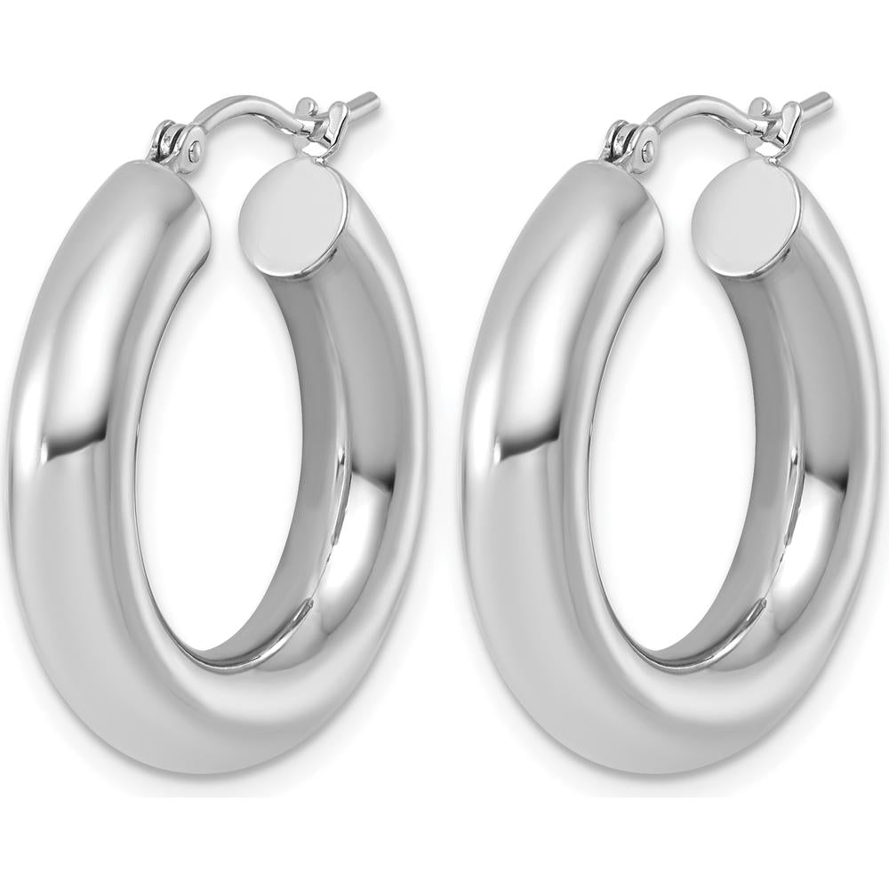 14K White Gold Polished Tube Hoop Earrings - 25mm Diameter by 0