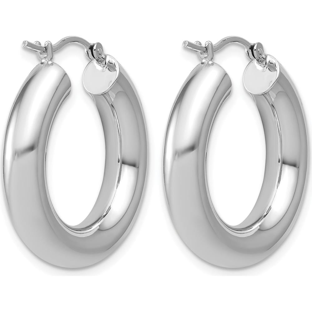 14K White Gold Polished Tube Hoop Earrings - 25mm Diameter by 0