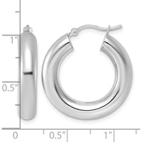 14K White Gold Polished Tube Hoop Earrings - 25mm Diameter by 0