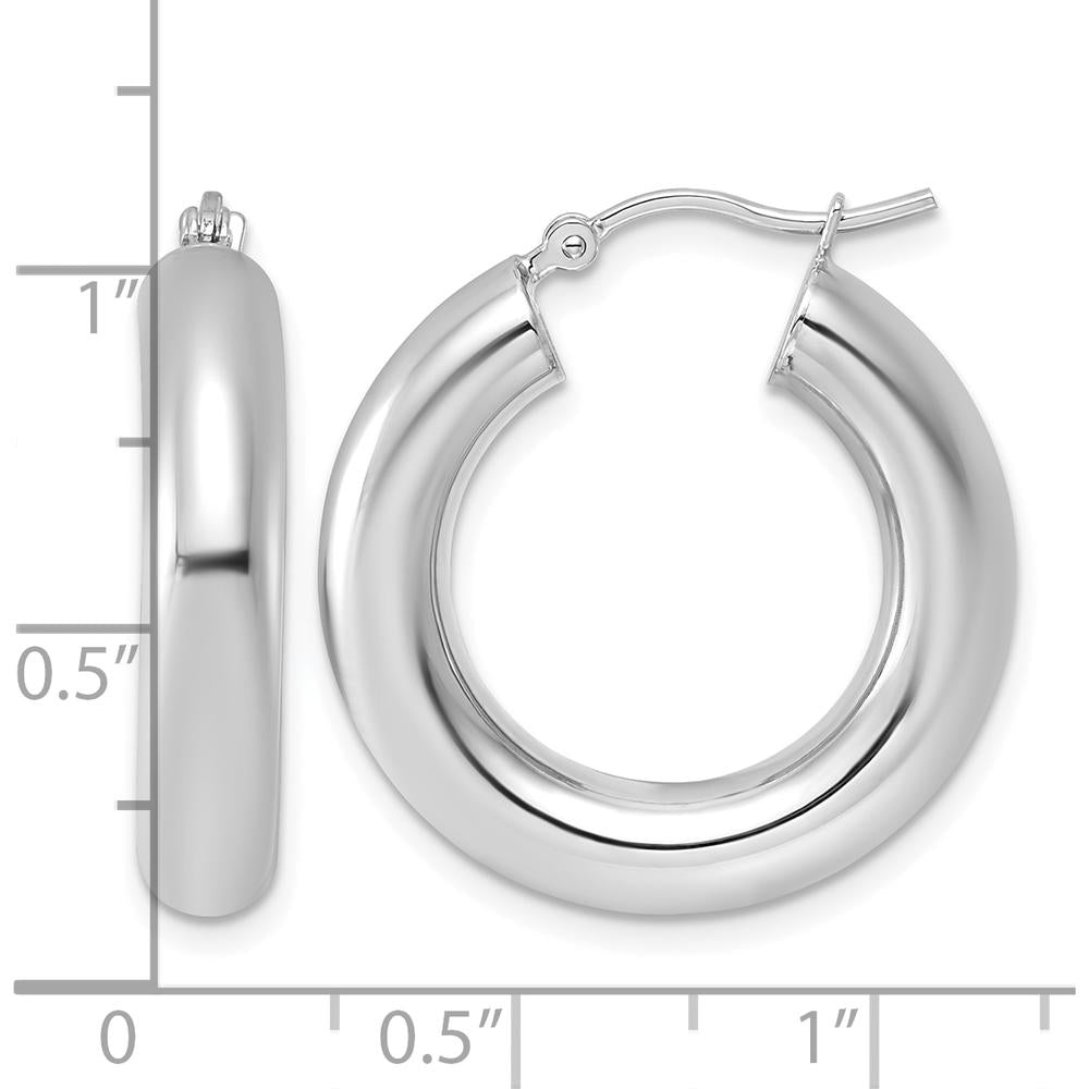 14K White Gold Polished Tube Hoop Earrings - 25mm Diameter by 0