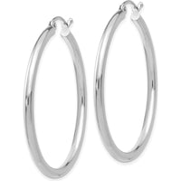 14K White Gold Polished Tube Hoop Earrings - 40mm Length by 0