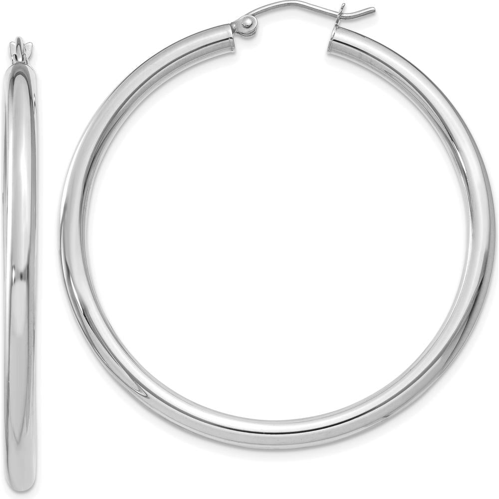 14K White Gold Polished Tube Hoop Earrings - 45mm Length by 0